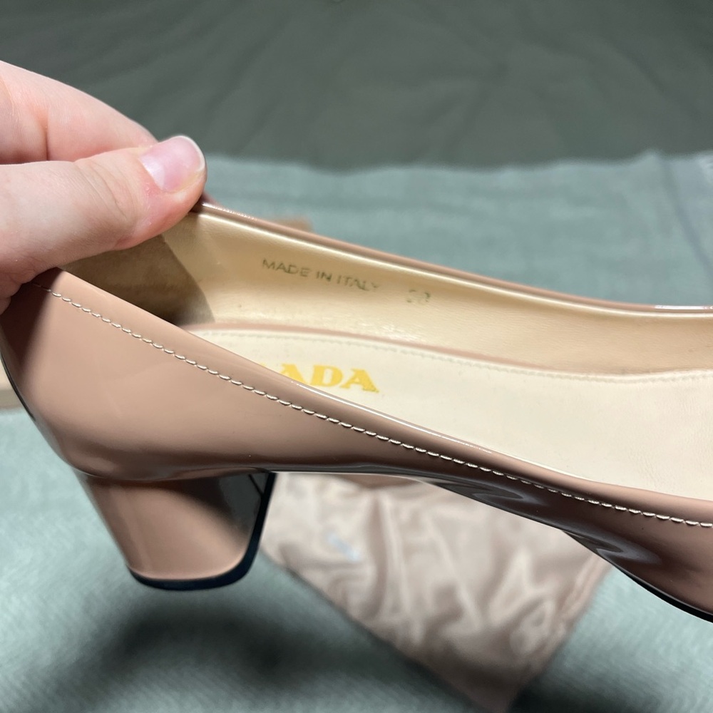 Prada Blush Nude Leather block heel with Bow - Picture 6 of 6